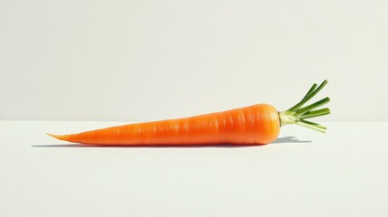 Canvas Print - Single Orange Carrot with Green Top on White Background