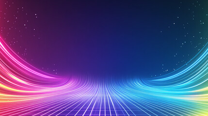 Colorful / Rainbow abstract technology background with grid lines. 