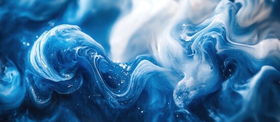 Wall Mural - Abstract blue and white swirling liquid with glitter.