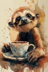 Poster - animal with coffee cup