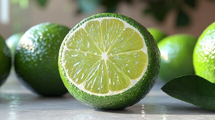 A highly detailed and realistic rendering of a single Lime fruits, centered and isolated on a pure white background. 