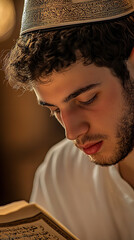 Wall Mural - Young Man Reading Torah on Yom Kippur - Symbolizing Peace and Devotion