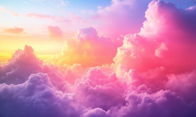 Wall Mural - A photograph of the sky at sunset, with vibrant pink and orange hues in the clouds. The background is blurred to emphasize the colorful sky.