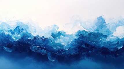 Sticker - Abstract blue and white oil painting with brushstrokes resembling mountains or waves.