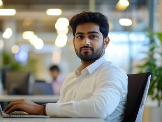 Wall Mural - Young Man Sitting at a Desk in an Office