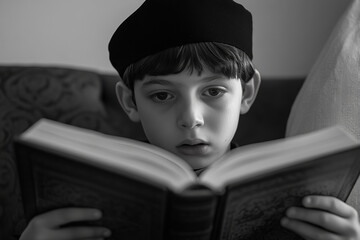 Sticker - Young Boy in Devotion with Prayer Book during Yom Kippur  