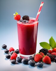 Wall Mural - Berry smoothie with a straw