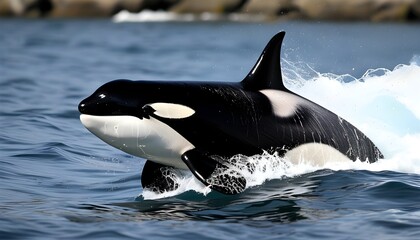 Majestic Killer Whale gliding through crystal-clear ocean waters