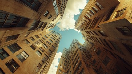 Wall Mural - Upward View of Tall Buildings with Windows