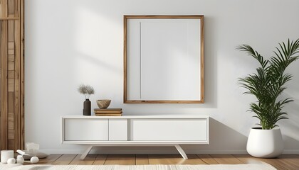 Wall Mural - Elegant white wood frame showcasing minimalistic design and versatile decor possibilities