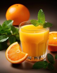 Wall Mural - Glass of orange juice with mint