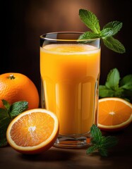 Wall Mural - Glass of orange juice with mint