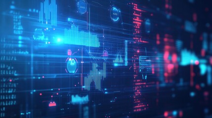 Digital Interface with Data Visualization and Security Icons