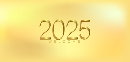 Wall Mural - A festive gold background featuring the golden numbers 2025 to celebrate the New Year with elegance and joy