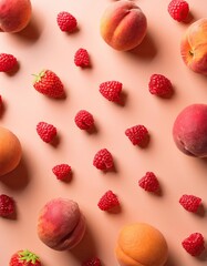 Wall Mural - Peaches and raspberries on pink