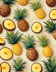 Wall Mural - Fresh pineapples on a white background