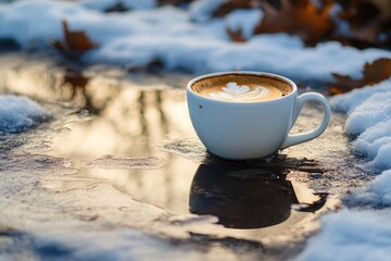 Sticker - A Cup of Coffee in the Melting Snow