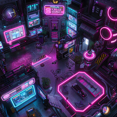 Cyberpunk Battle Map for DnD, Top-Down Tabletop Role-Playing Game Map, Futuristic Adventure Game Background, Virtual Tabletop RPG Asset for Sci-Fi Cityscapes and Urban Environments, High-Resolution Di