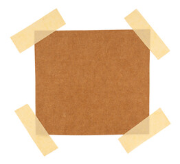 brown kraft paper with yellow adhesive tape, sign, label, banner paper element, isolated on a transparent background