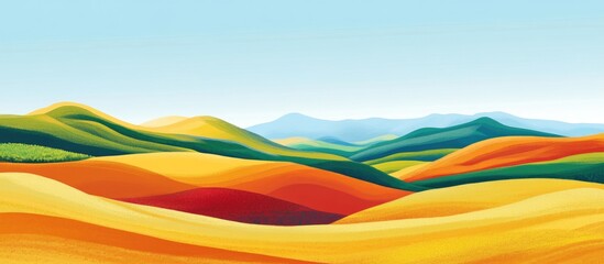 Natural scenic landscape with vibrant colors featuring rolling hills and a clear blue sky creating a peaceful and serene atmosphere