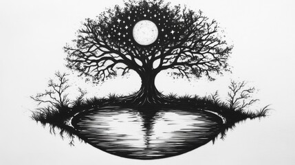 Tree of Life tattoo design representing existence and mortality Starry river Mystical emblem of the soul s immortality Themes of psychology symmetry philosophy and poetry