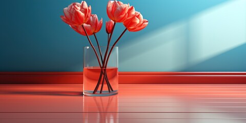 Canvas Print - red tulips in vase on the table