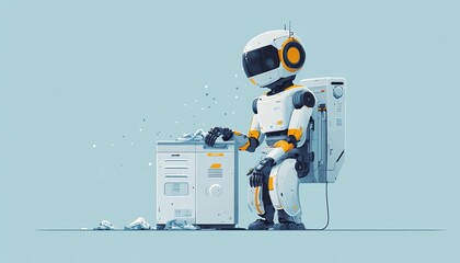 Robot assisting with tasks, flat icon design, vibrant colors, modern technology representation, user-friendly interface, digital innovation