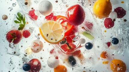 Canvas Print - A Collection of Fruits and Berries Suspended in Water