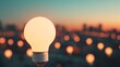 © Kulvarin - Lightbulbs floating above an abstract business city, symbolizing innovation and creativity, city of ideas, urban business concepts