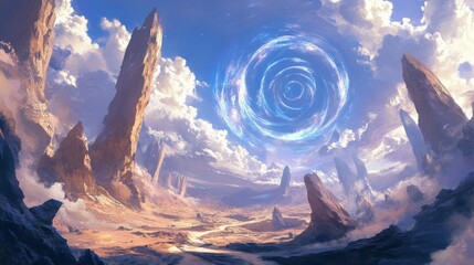 Wall Mural - A Mystical Canyon with a Glowing Vortex in the Sky