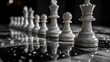 © nataliya_ua - Elegant black and white chess pieces lined up on a reflective board ready for an intense match. Generative AI