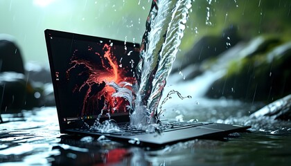 Wall Mural - Fluid Dynamics of Technology in Laptop Water Flow Design