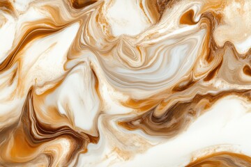 Wall Mural - Whirling together, coffee and cream form a beautiful marbled pattern with rich browns and creamy whites, showcasing fluid artistry. Generative AI