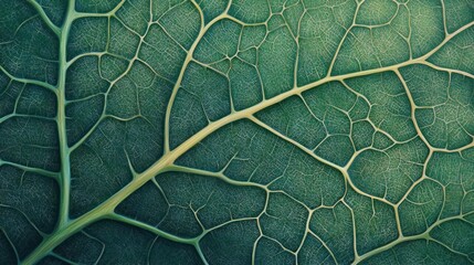 Poster - Close-up of a Green Leaf with Intricate Veins