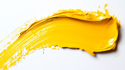 Poster - Bold Yellow Brushstroke On White Background High-Definition Texture Image