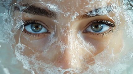 Canvas Print - Close-Up Portrait of a Woman's Face with Water Splashing