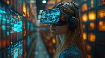 Sticker - Immersed in Digital Reality - Woman Experiencing VR World