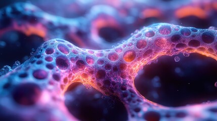 Wall Mural - abstract cellular structure: close-up of a glowing organic pattern