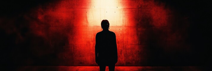 Aufkleber - In a dimly lit space, a solitary figure is showcased under a bright light, casting a menacing atmosphere filled with tension and dread. Generative AI