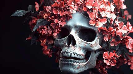 Skull mask flowers. Mexico decoration. Generate Ai