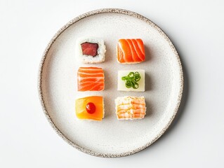 Wall Mural - Isolated sushi plate, minimal design on a white background, clean presentation