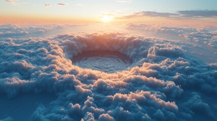 Wall Mural - A large hole in the clouds with a sun shining through it