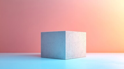 Poster - A white box is sitting on a blue and pink background