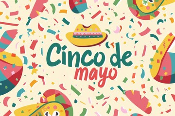 Cinco de Mayo Celebration Background with Colorful Confetti and Traditional Mexican Elements