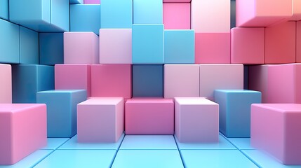 A 3D rendered tech wallpaper showcasing multicolored blocks in pastel shades, providing a soft and modern background.