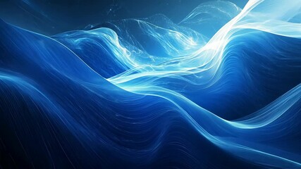 Wall Mural - Abstract blue and white waves flow in a digital landscape