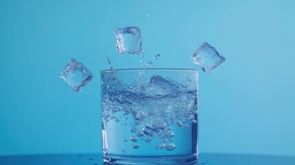 Ice Cubes Splashing into a Glass of Water