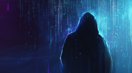 Silhouette and Data Streams Representing Cyber Threats in Hacking Design
