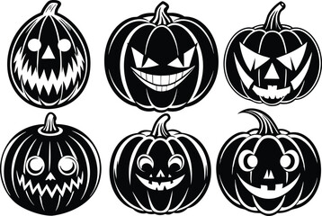 Black Halloween pumpkin collection, vector illustration on white background.