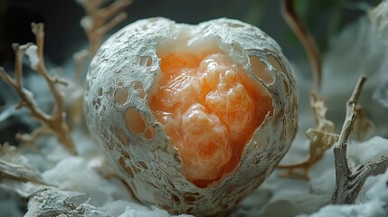 Wall Mural - Close-Up of a Delicate White Flower Pod with Orange Interior